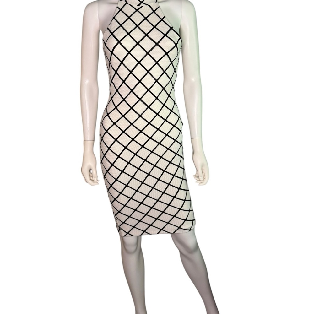 Nookie Black and White Halter Sheath Dress